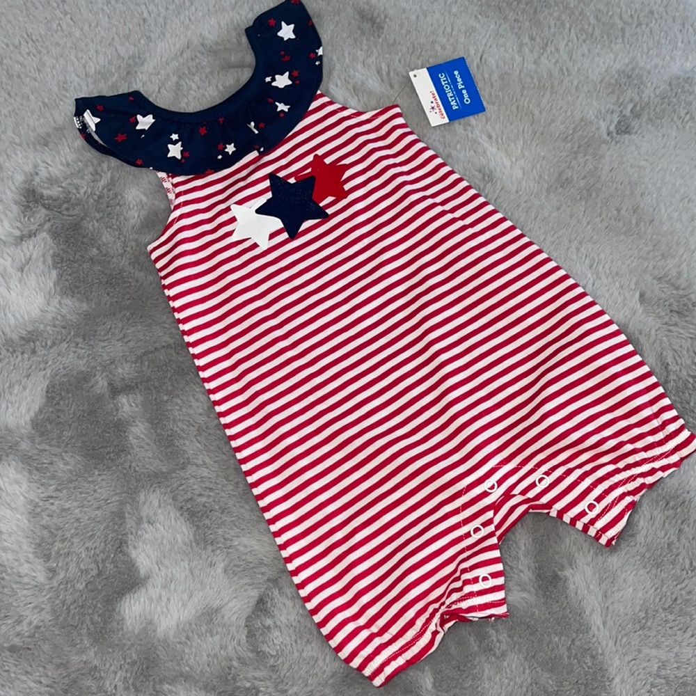 🌈 Way To Celebrate! Baby Girl Patriotic Romper  Sz 12M Forth Of July NEW!